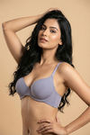 Zivame Padded Plunge Wired Medium Coverage Tshirt Bra - Silver Bullet — thumbnail 1